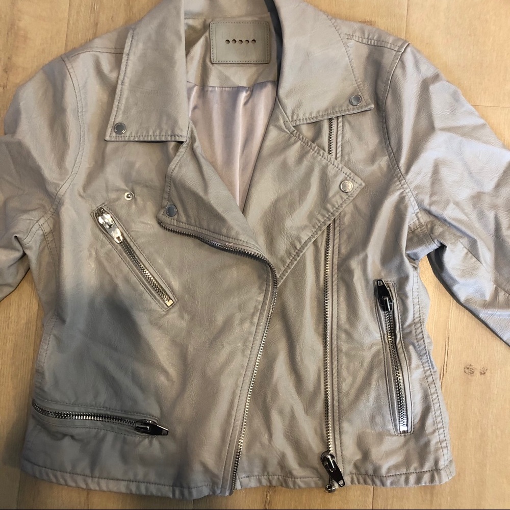 BlankNYC leather moto jacket in light beige/grey